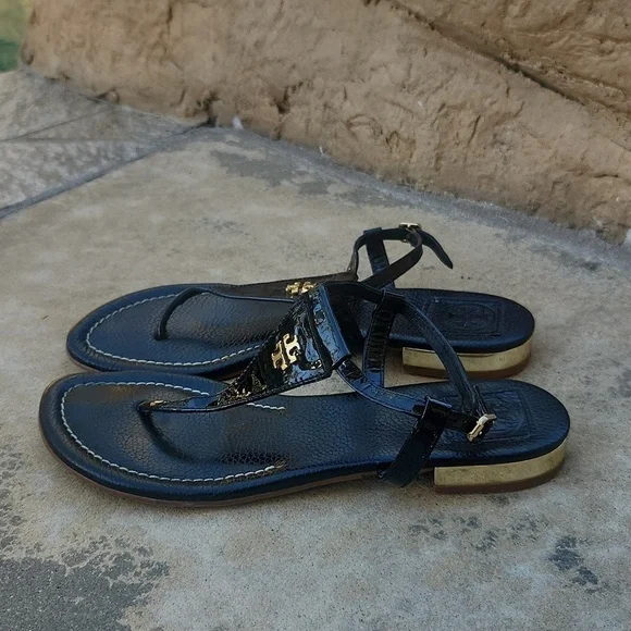 Tory Burch Women's Black patent Dillan Sandal Size 7.5 - Picture 5 of 13